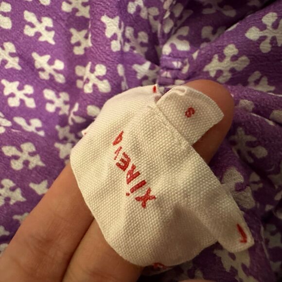 NWOT XIRENA Puff-Sleeve Nissa Babydoll Mini Dress in Purple Clover Print - Picture 12 of 15